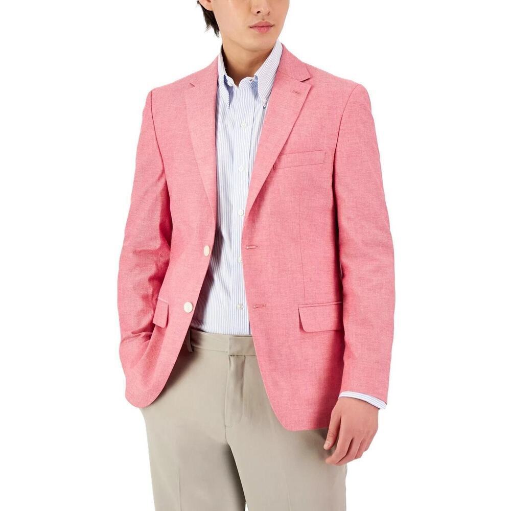 Tommy Hilfiger Mens Modern Fit Sport Coat Blazer 36S Red Solid Stretch Chambray - Picture 6 of 9